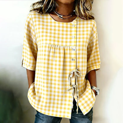 Cardydony Women's Plaid Striped Short-sleeved Top