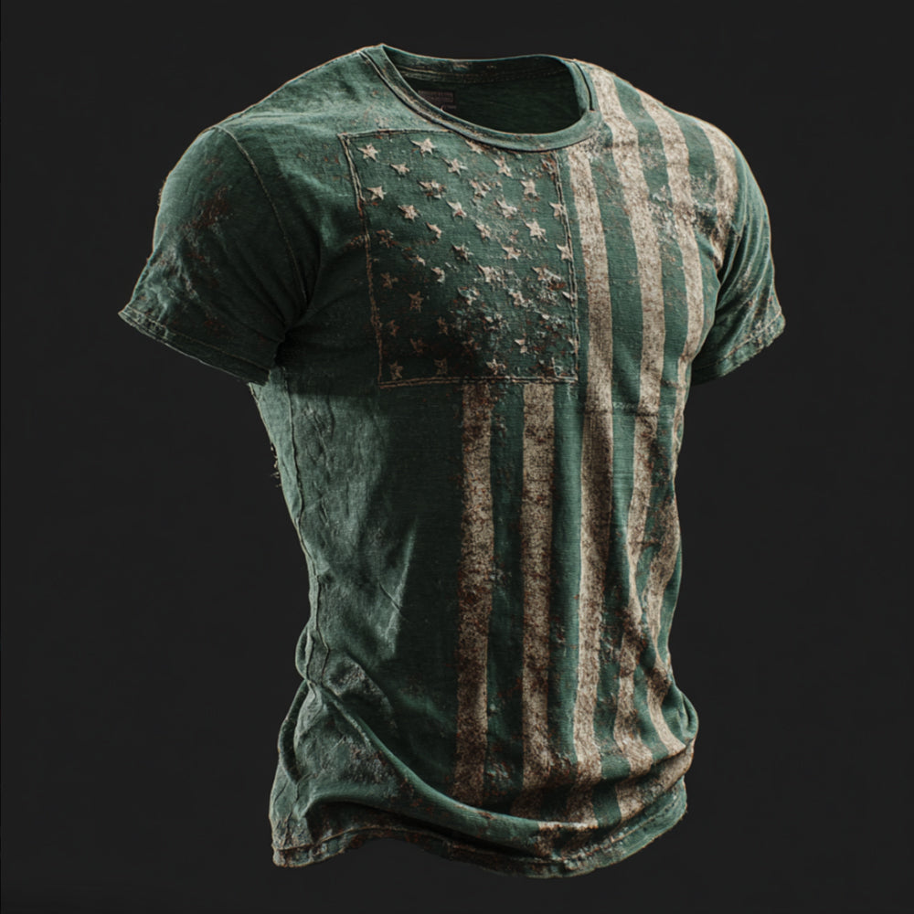 Cardydony Men's Vintage American Flag Pattern Washed T-shirt