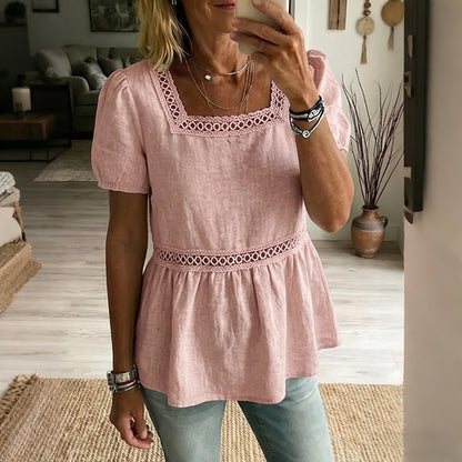 Cardydony Women's Vintage Elegant Openwork Cotton And Linen Top