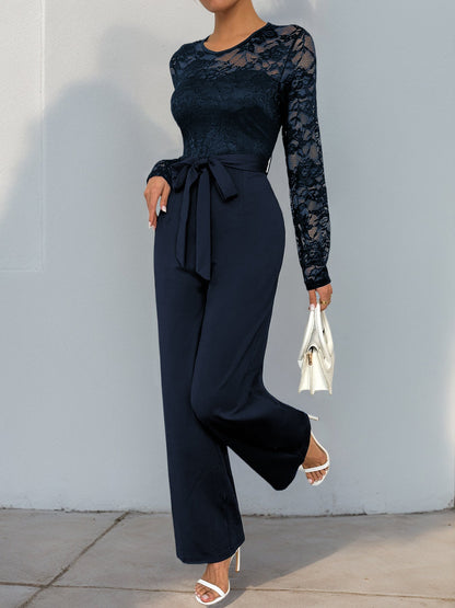 Cardydony Women's Lace Sleeve Jumpsuit | High Waist Wide Leg One-Piece