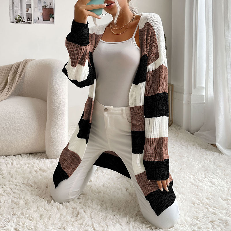 Cardydony Women's Striped Open-Front Longline Cardigan – Multicolor Options