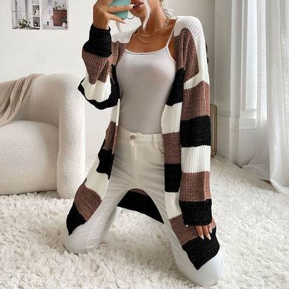 Cardydony Women's Striped Open-Front Longline Cardigan – Multicolor Options