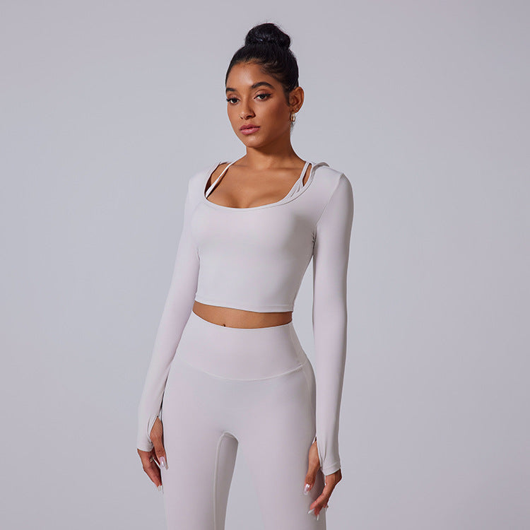 Cardydony Women's Two-Piece Seamless Activewear Set with Long Sleeve Crop Top and High-Waisted Leggings