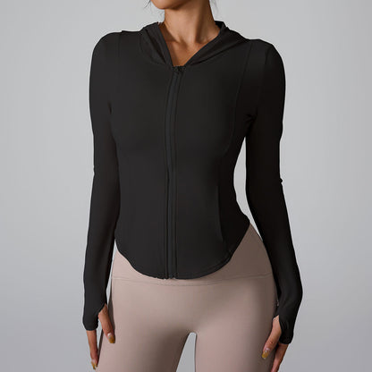 Cardydony Women's Slim-Fit Hooded Sports Jacket with Thumbholes