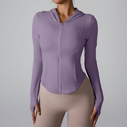 Cardydony Women's Slim-Fit Hooded Sports Jacket with Thumbholes