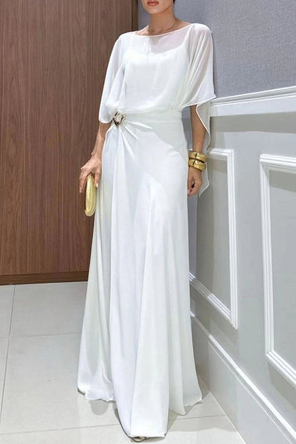 Cardydony Women's Vivian Chiffon Cape Top and  Metal Buckle Wrap Wide-Leg Pants Set