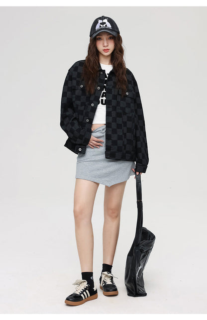 Cardydony Checkered Print Utility Jacket