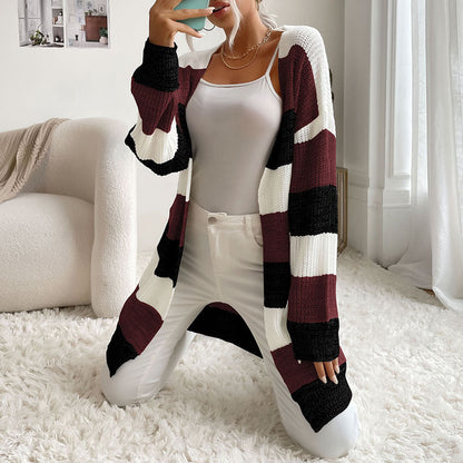 Cardydony Women's Striped Open-Front Longline Cardigan – Multicolor Options