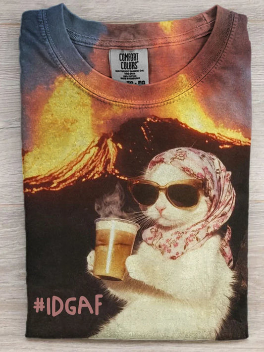 Cardydony Idgaf Funny Elegant Cat Volcanic Eruption Comfy T Shirt