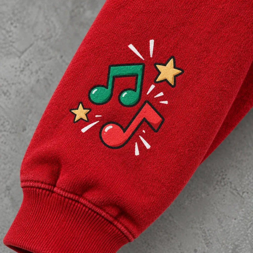 Cardydony Women's Playful Christmas Music Characters Graphic Relaxed Fit Red Crewneck Sweatshirt