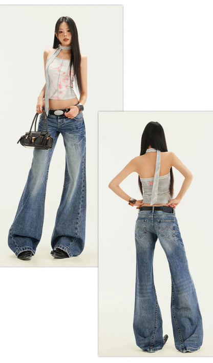 Cardydony Women's Y2K Low Rise Flared Jeans for Women | Wide Leg Denim Pants Vintage Streetwear