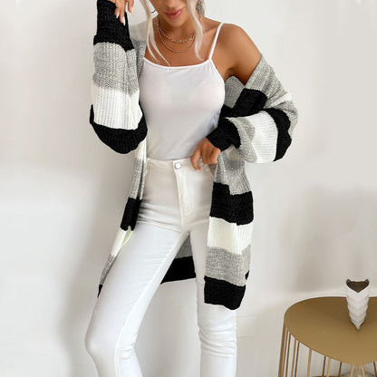 Cardydony Women's Striped Open-Front Longline Cardigan – Multicolor Options