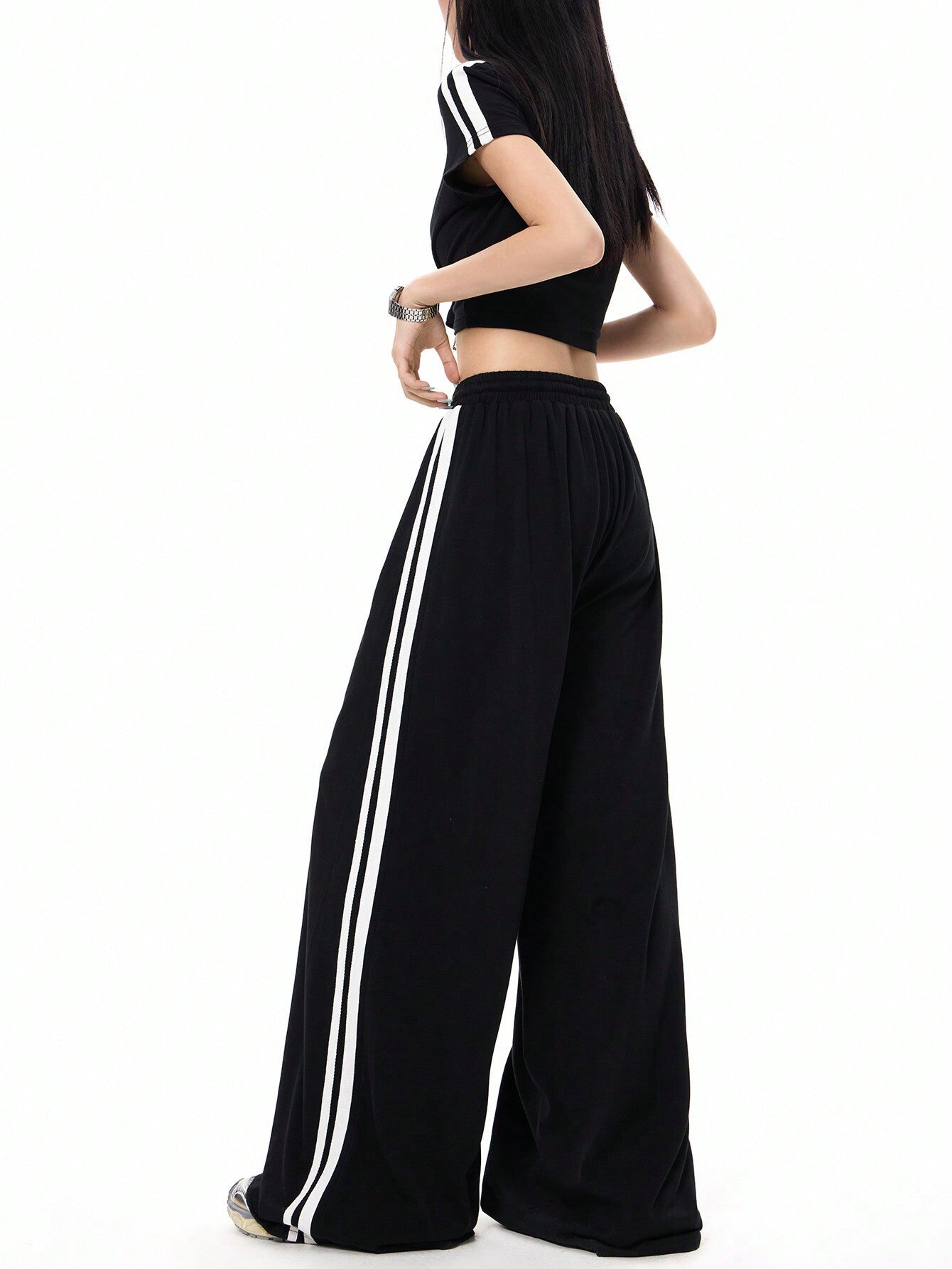 Cardydony Women's Sporty Side-Stripe Wide Leg Track Pants