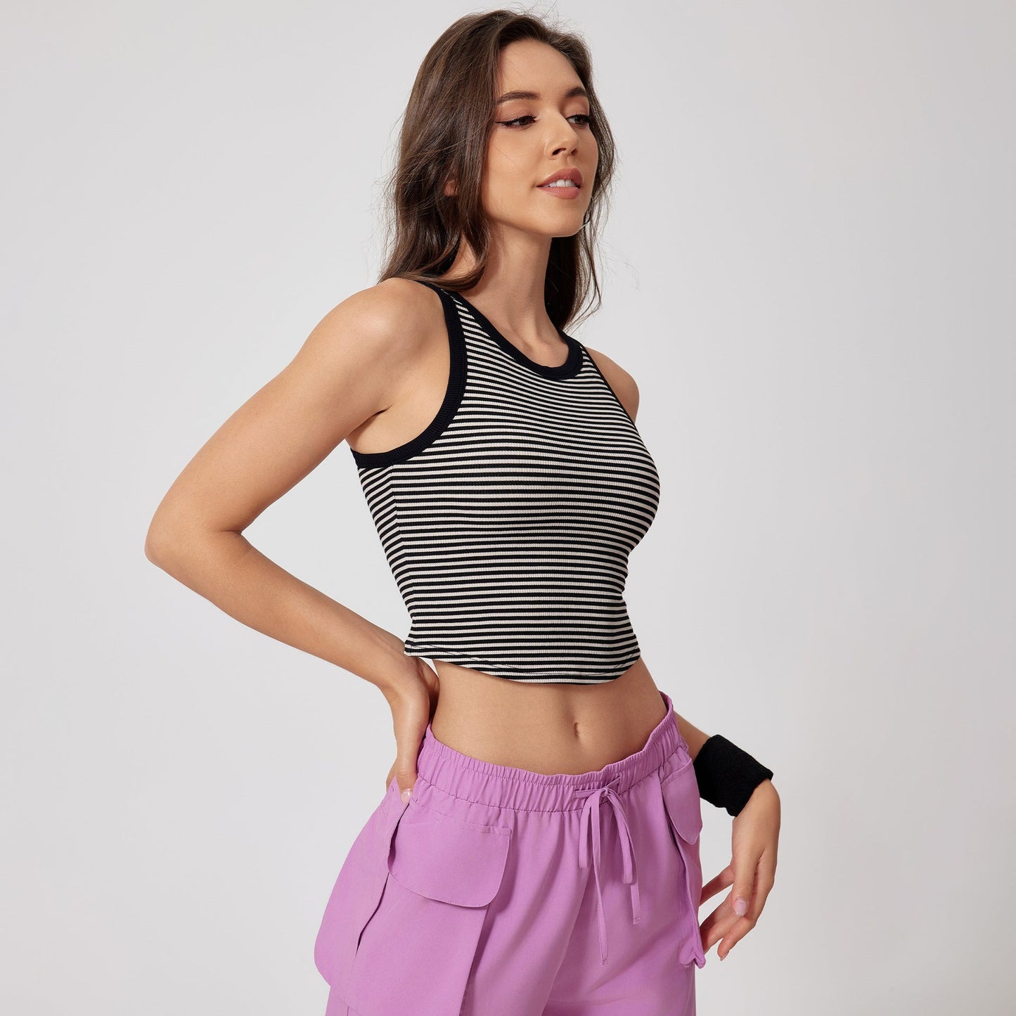 Cardydony Women's Striped Ribbed Sleeveless Crop Tank Top