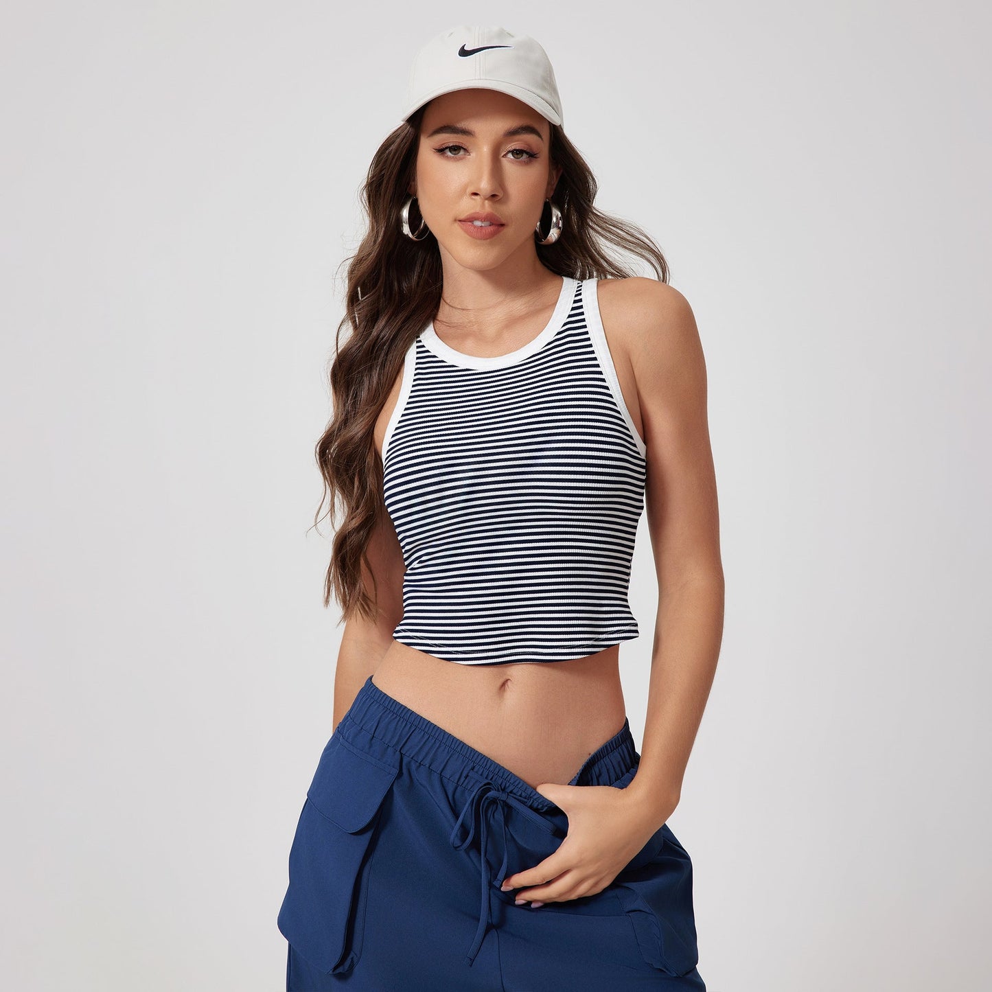 Cardydony Women's Striped Ribbed Sleeveless Crop Tank Top