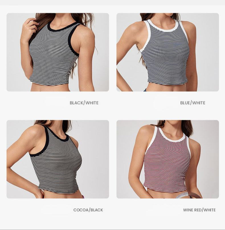 Cardydony Women's Striped Ribbed Sleeveless Crop Tank Top