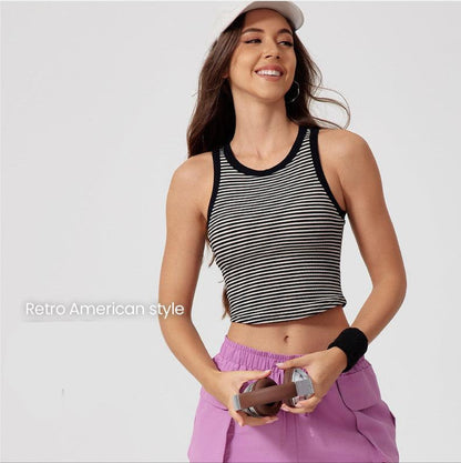 Cardydony Women's Striped Ribbed Sleeveless Crop Tank Top