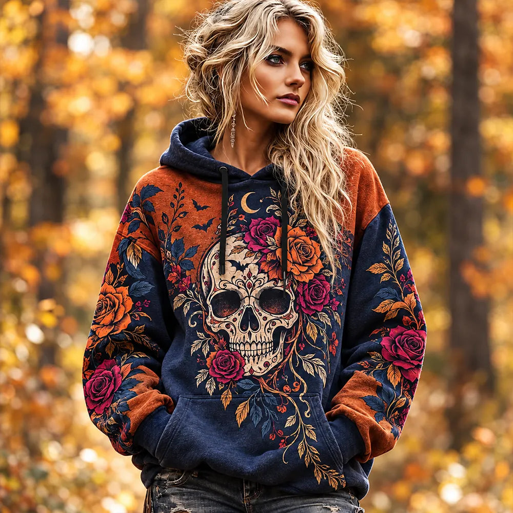 Cardydony Women's Floral Skull Hooded Sweatshirt