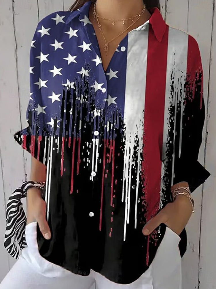 Cardydony Women's Vintage Us America 250 Year Anniversary Long Sleeve Casual Shirt