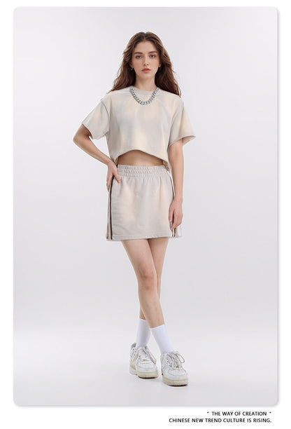 Cardydony Women's Cloud Wash Two-Piece Set | Cropped Tee & Mini Skirt