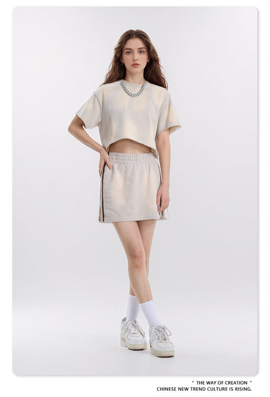 Cardydony Women's Cloud Wash Two-Piece Set | Cropped Tee & Mini Skirt