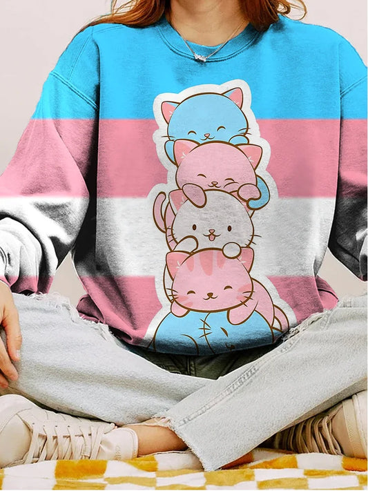 Cardydony Transgender Pride Flag Cute Kawaii Cats Women's Sweatshirt