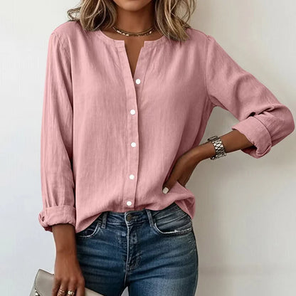 Cardydony Women's Solid Color Button Long-sleeve Shirt