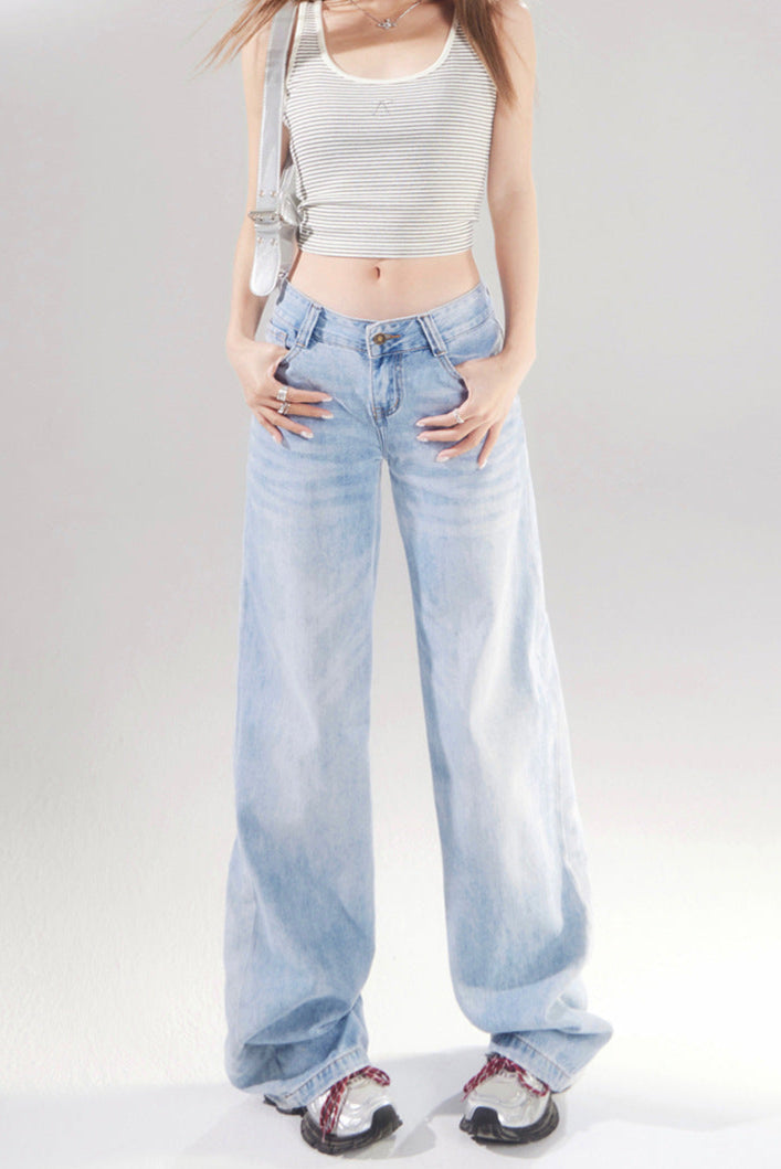 Cardydony Women's Y2K Low Rise Jeans Women | Light Wash Straight Leg Denim Pants Vintage Streetwear