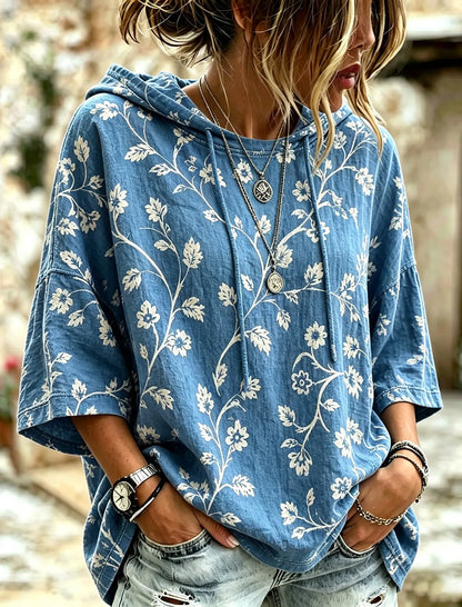Cardydony Women's Floral Print Hooded Sweatshirt
