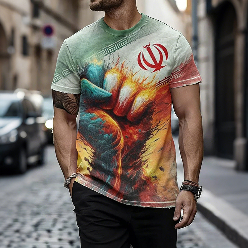 Cardydony Men's Stand With Iran Pattern Vintage Washed T Shirt