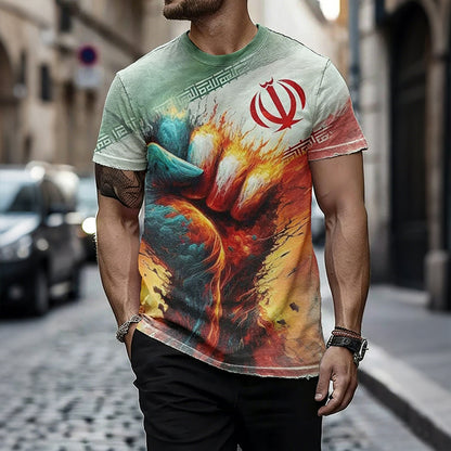 Cardydony Men's Stand With Iran Pattern Vintage Washed T Shirt