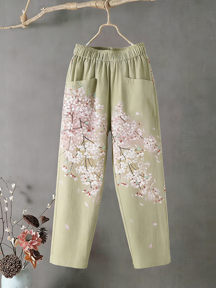 Cardydony Casual Floral Embroidered Comfortable Linen Pants