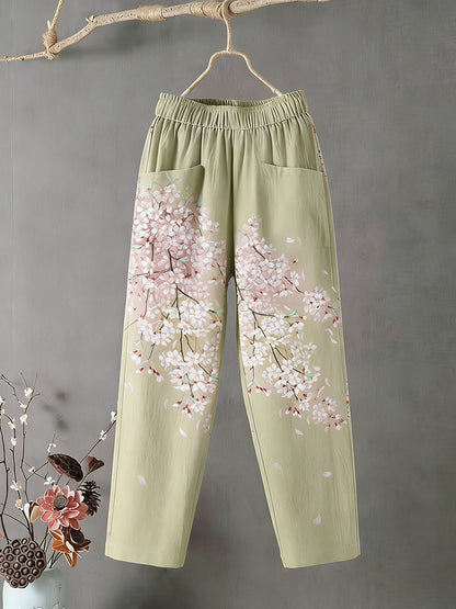 Cardydony Casual Floral Embroidered Comfortable Linen Pants