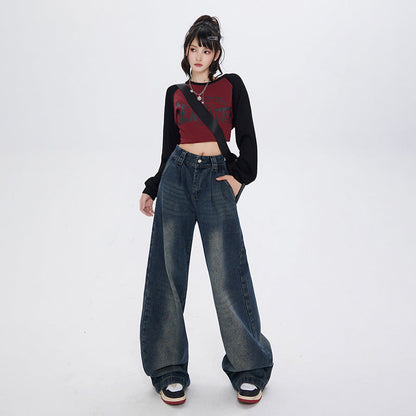 Cardydony Women's Vintage High-Waisted Wide-Leg Jeans with Pocket Detail