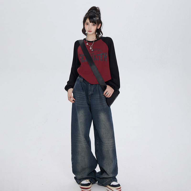 Cardydony Women's Vintage High-Waisted Wide-Leg Jeans with Pocket Detail