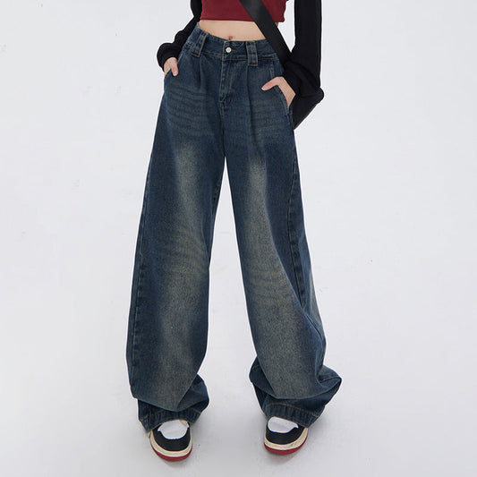 Cardydony Women's Vintage High-Waisted Wide-Leg Jeans with Pocket Detail