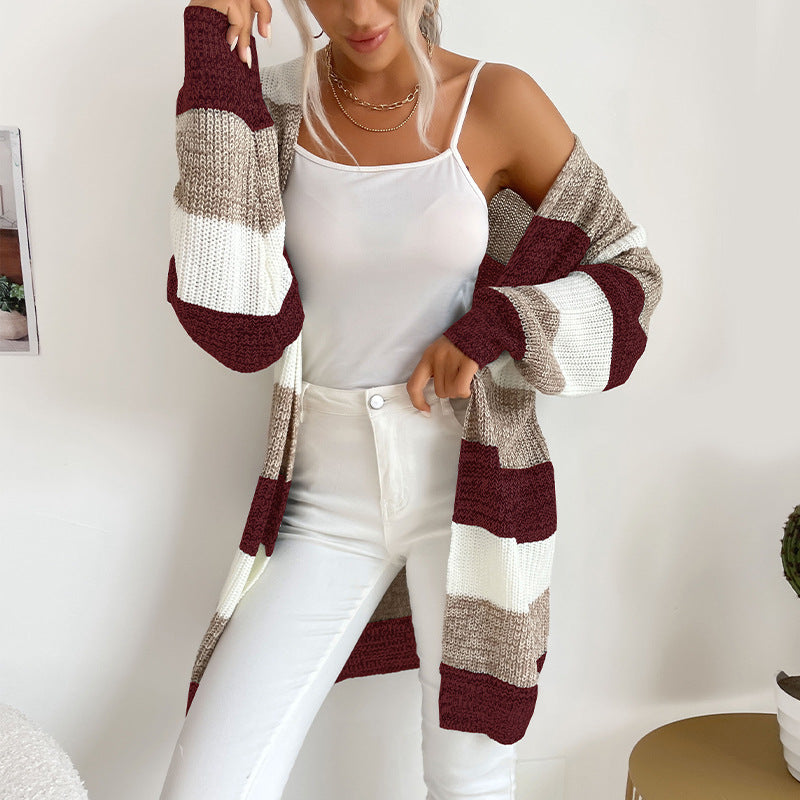 Cardydony Women's Striped Open-Front Longline Cardigan – Multicolor Options