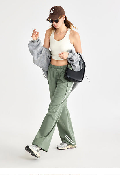 Cardydony Women's High-Waisted Wide Leg Sport Pants – Retro Parachute Style with Side Stripes
