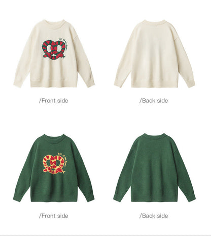 Cardydony Women's Retro Pretzel Embroidered Sweater | Oversized Pullover