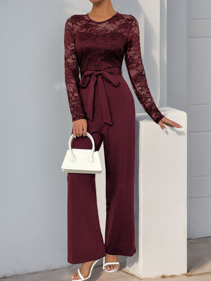 Cardydony Women's Lace Sleeve Jumpsuit | High Waist Wide Leg One-Piece