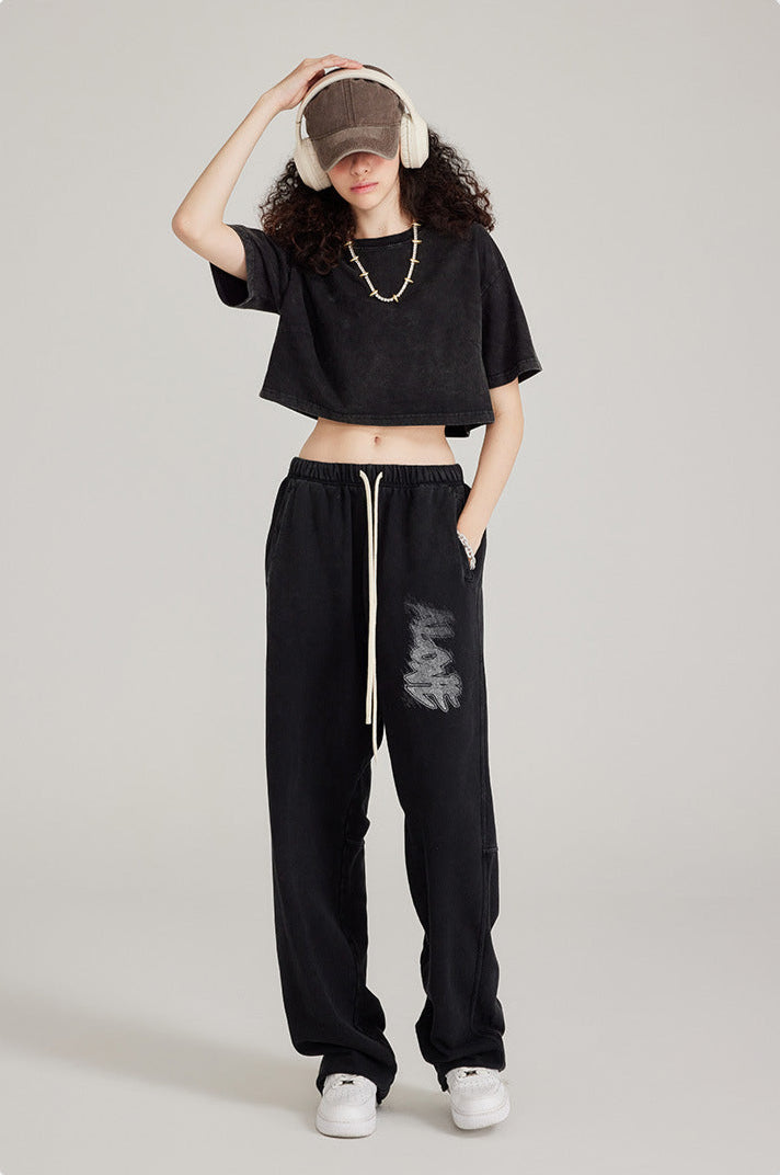 Cardydony Women's Washed Effect Wide-Leg Pants