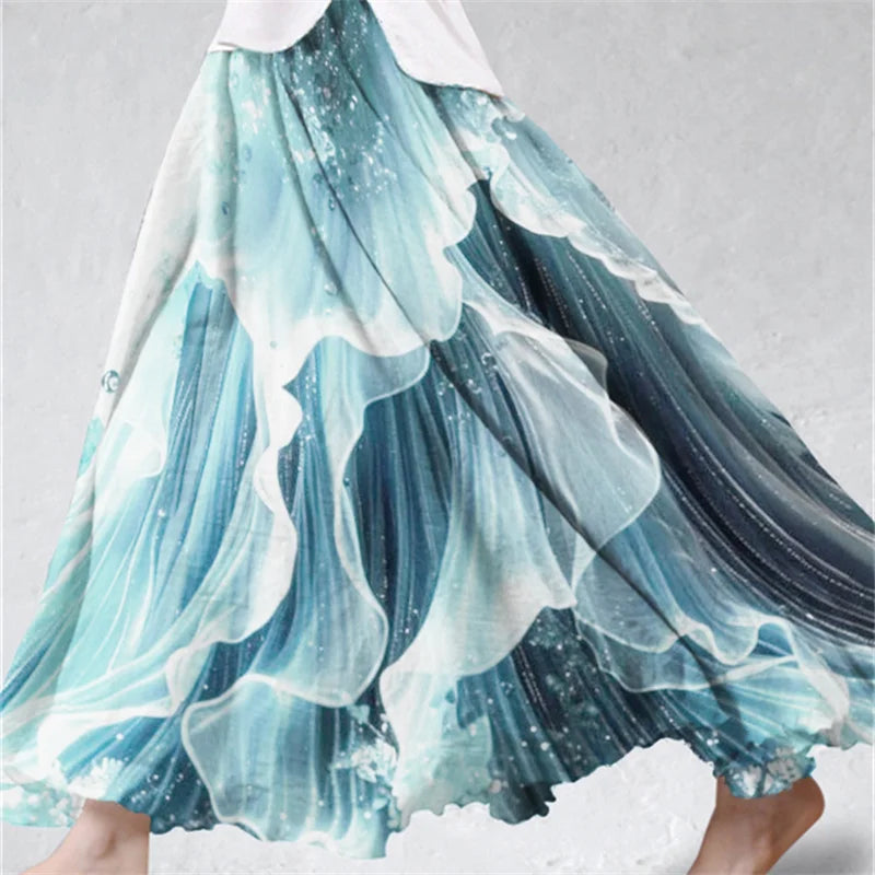 Cardydony Sea Waves Fishtail Inspired Glitter Flowy Wide Skirt