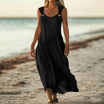 Cardydony Women's Solid Color Linen Blend Sleeveless Dress