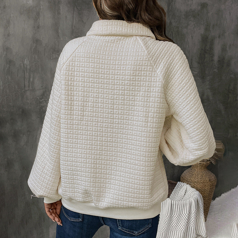 Cardydony Women's Quilted Half-Button Pullover Sweatshirt – Textured Long Sleeve