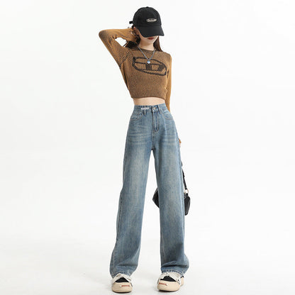 Cardydony Women's Classic High-Waisted Straight-Leg Jeans with Pocket Details