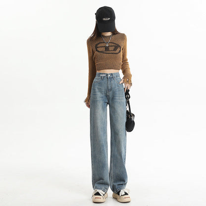 Cardydony Women's Classic High-Waisted Straight-Leg Jeans with Pocket Details