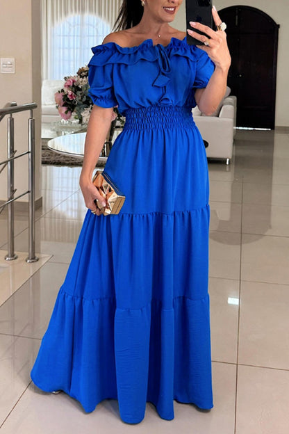 Cardydony Women's Admit Your Feelings Off Shoulder Smocked Waist Maxi Dress
