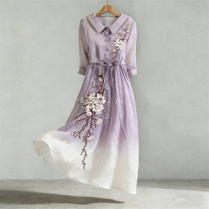 Cardydony Classy Flowers Gradient Vintage Flowy Maxi Dress