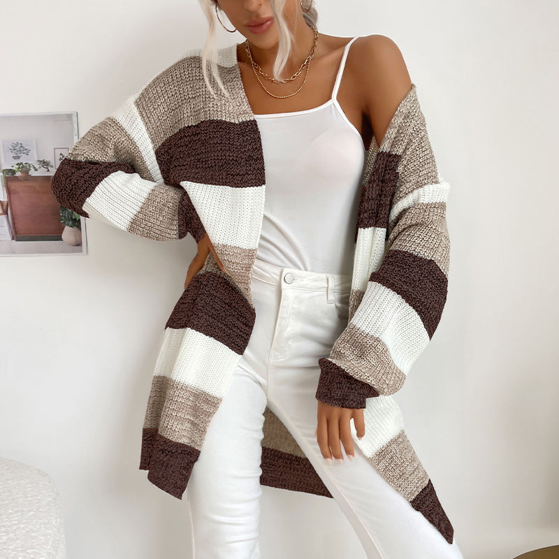 Cardydony Women's Striped Open-Front Longline Cardigan – Multicolor Options
