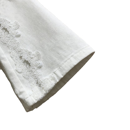 Cardydony Vintage Bohemian Lace-paneled Distressed Washed Denim Jeans